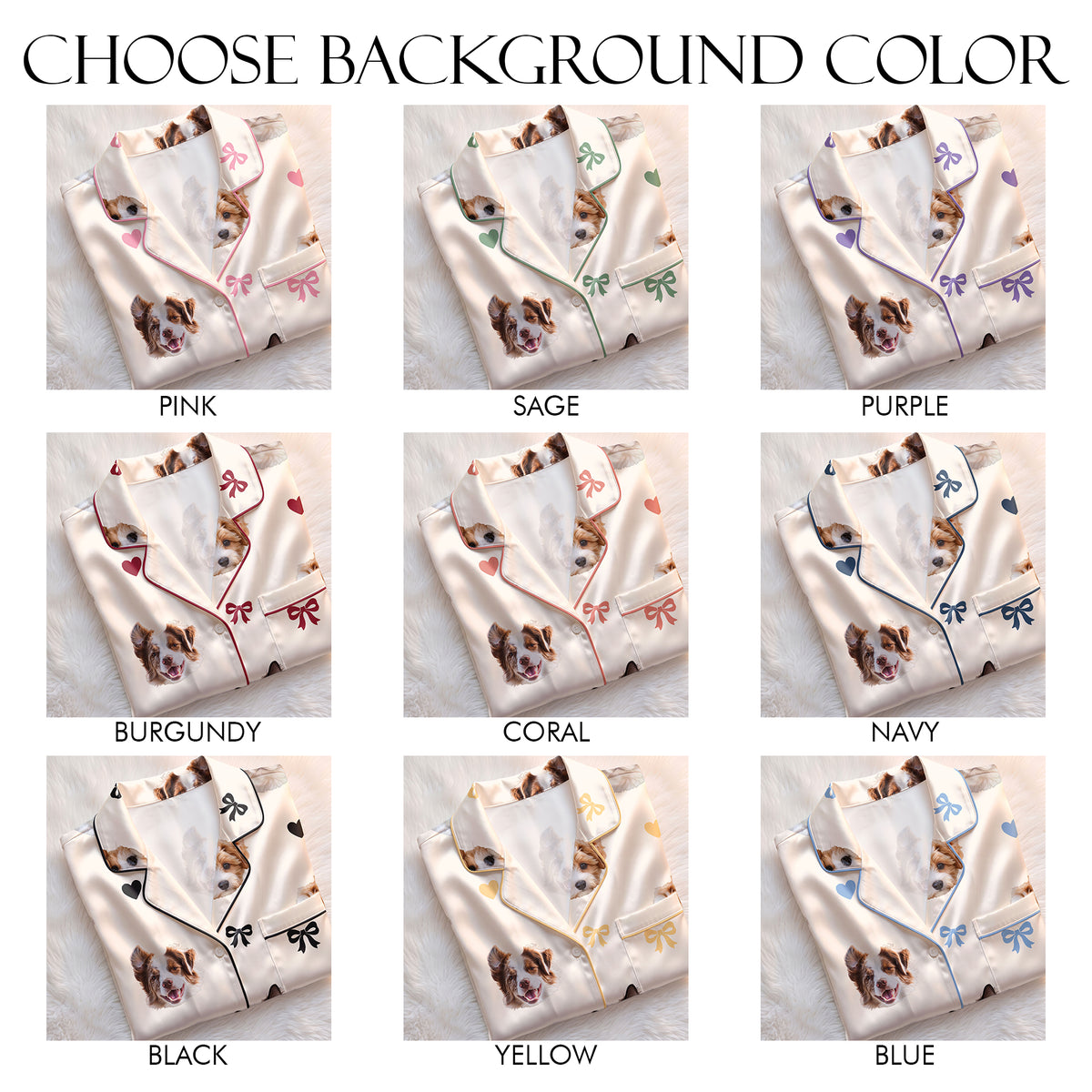 Custom Pet Face Satin Pajamas Personalised Photo Dog Cat PJs Coquette Bow Sleepwear