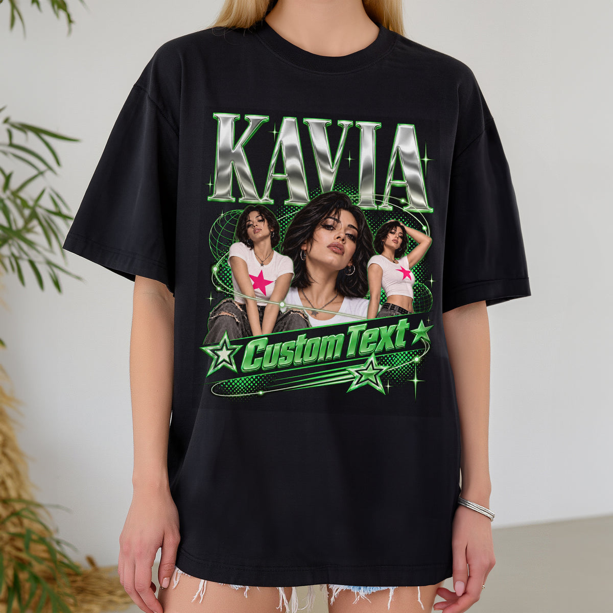 Custom Photo T-Shirt Y2K Star Glow Graphic Tee Personalized Picture Name Apparel