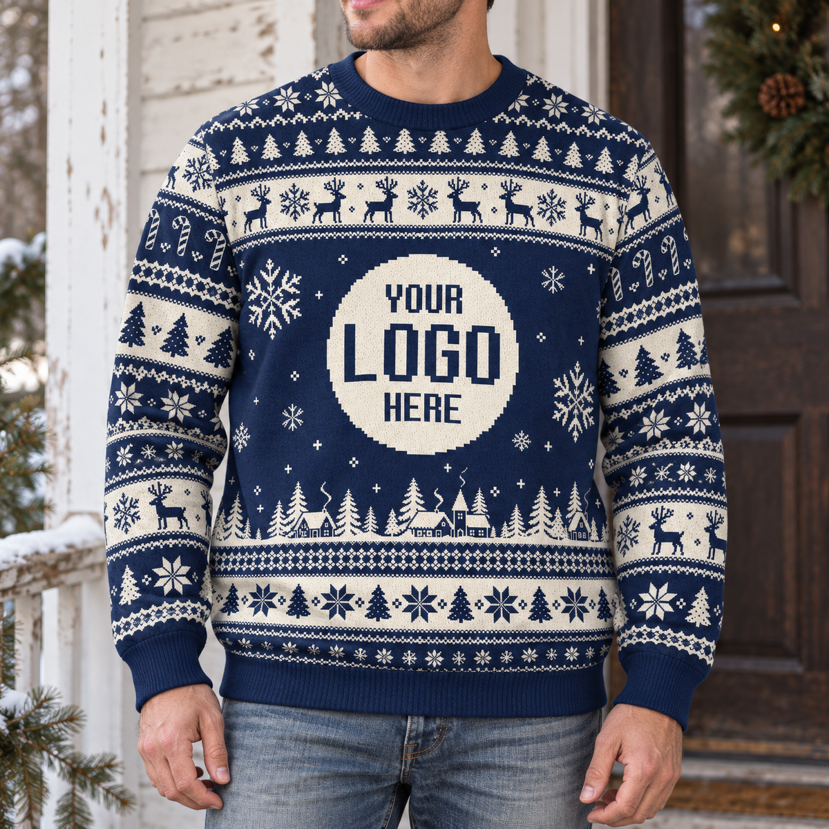 Custom Ugly Christmas Sweater with Logo Personalised Corporate Holiday Party Sweatshirt