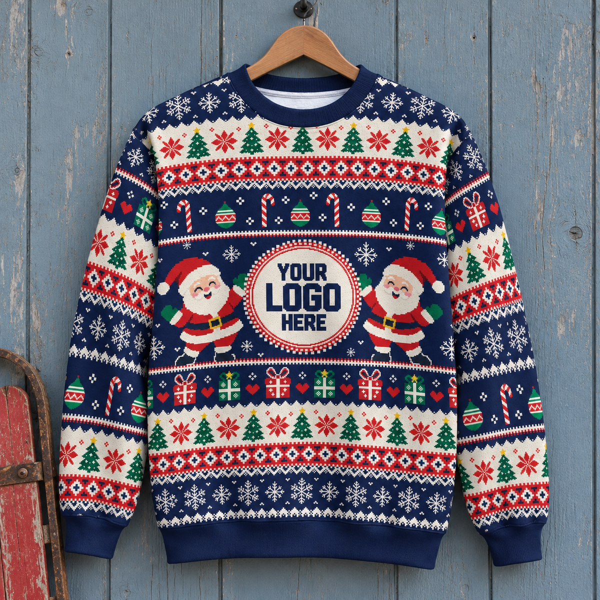 Custom Logo Ugly Christmas Sweater Santa Claus Christmas Tree Holiday Jumper