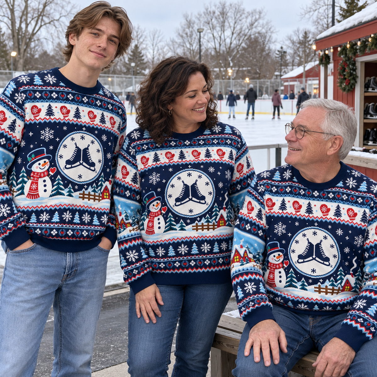 Custom Logo Ugly Sweater Snowman Winter Village Patterned Xmas Party Pullover