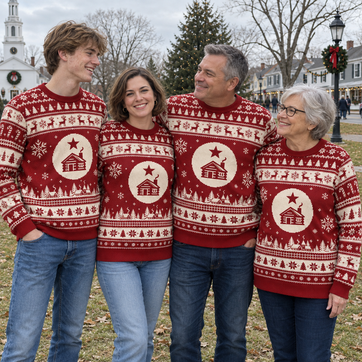 Custom Logo Ugly Christmas Sweater Red Reindeer Fair Isle Pattern Holiday Jumper