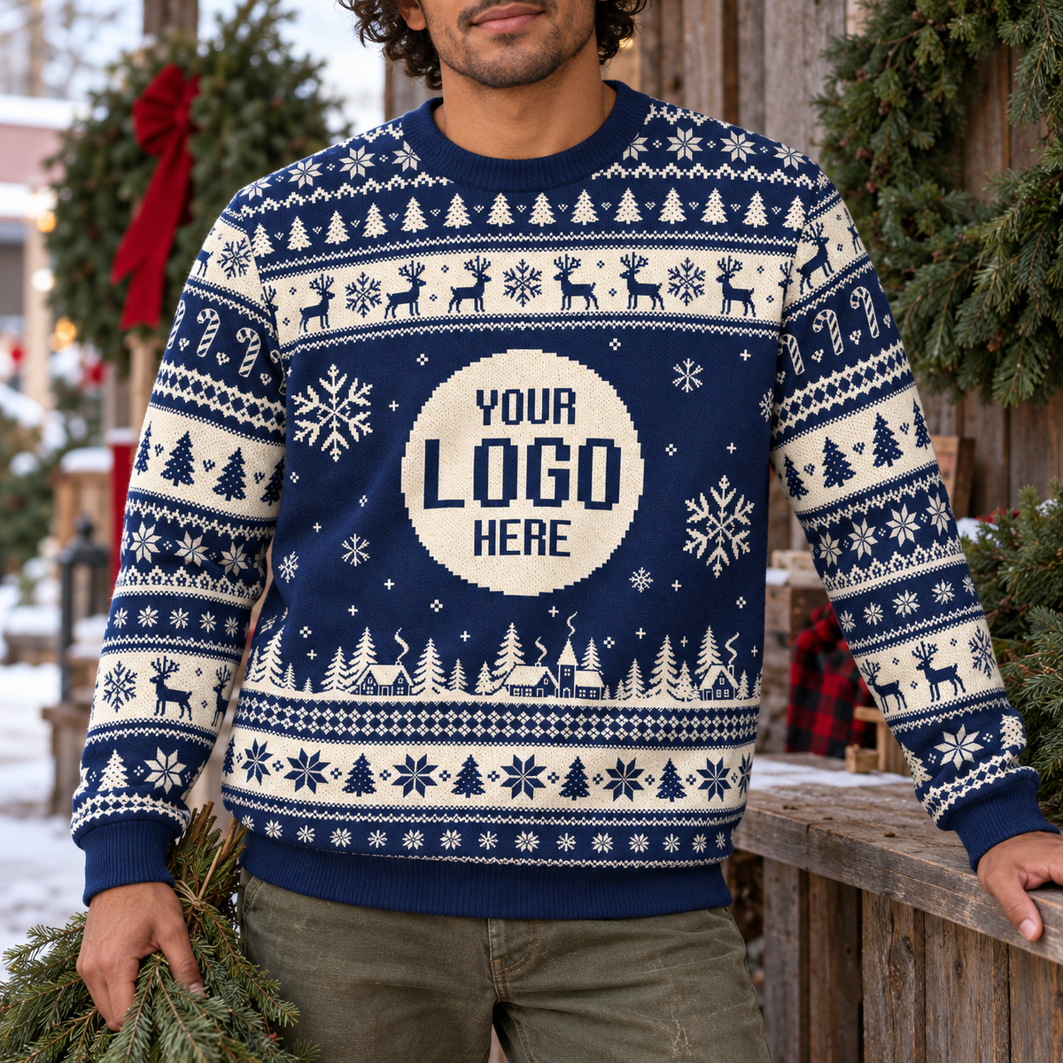 Custom Ugly Christmas Sweater with Logo Personalised Corporate Holiday Party Sweatshirt