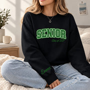 Senior Sweatshirt Glitter Varsity Letter Embroidered Custom Sleeve Name Grad Gift