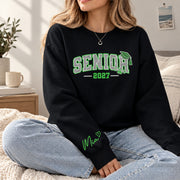 Senior Sweatshirt Grad Cap Diploma Silver Glitter Embroidery Custom Name Sleeve
