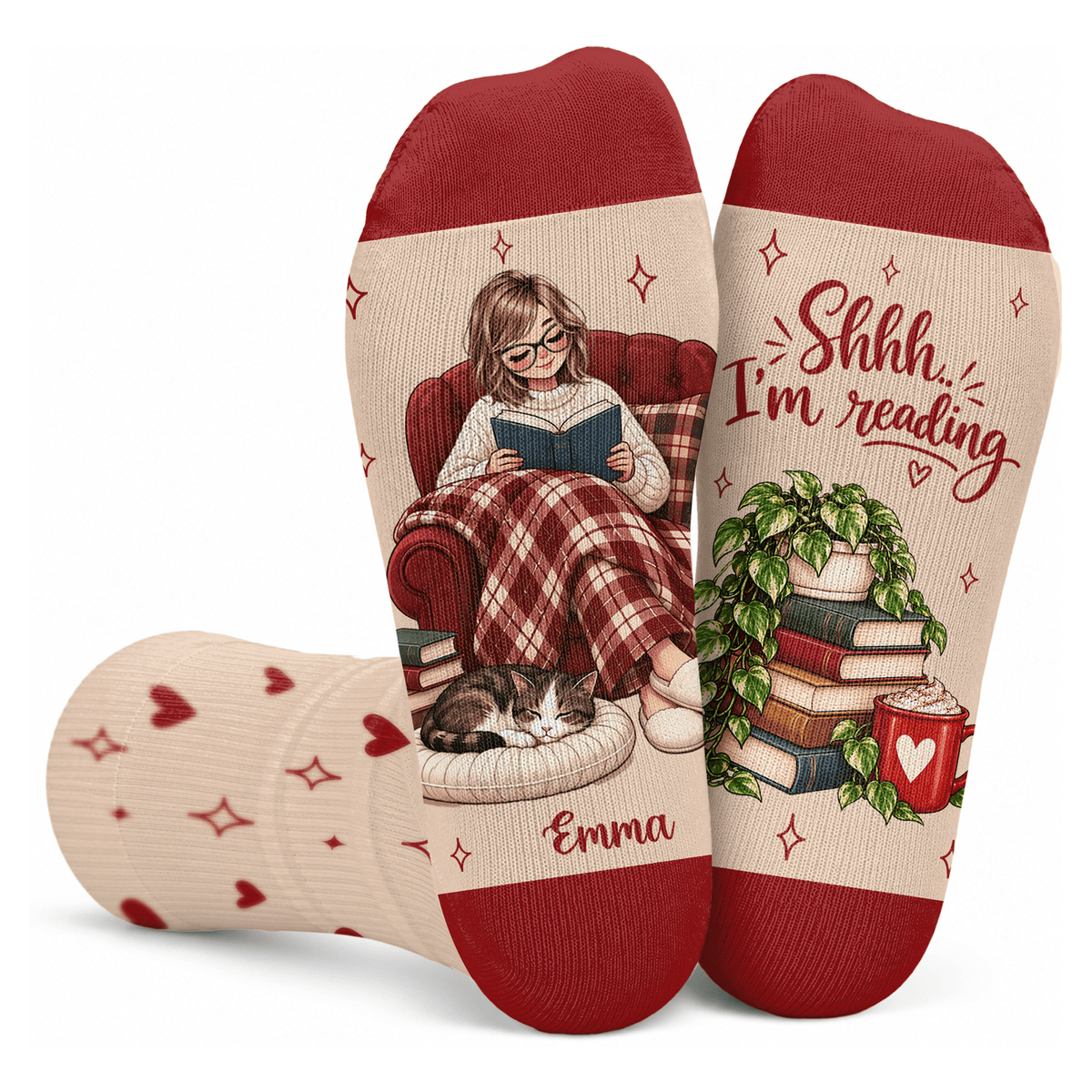 Cat Reader Custom Book Socks, Socks for Women and Men with Soft Comfort, Book Lovers Gifts and Christmas Gifts for Cozy Reading Time, Pallyprints Co.