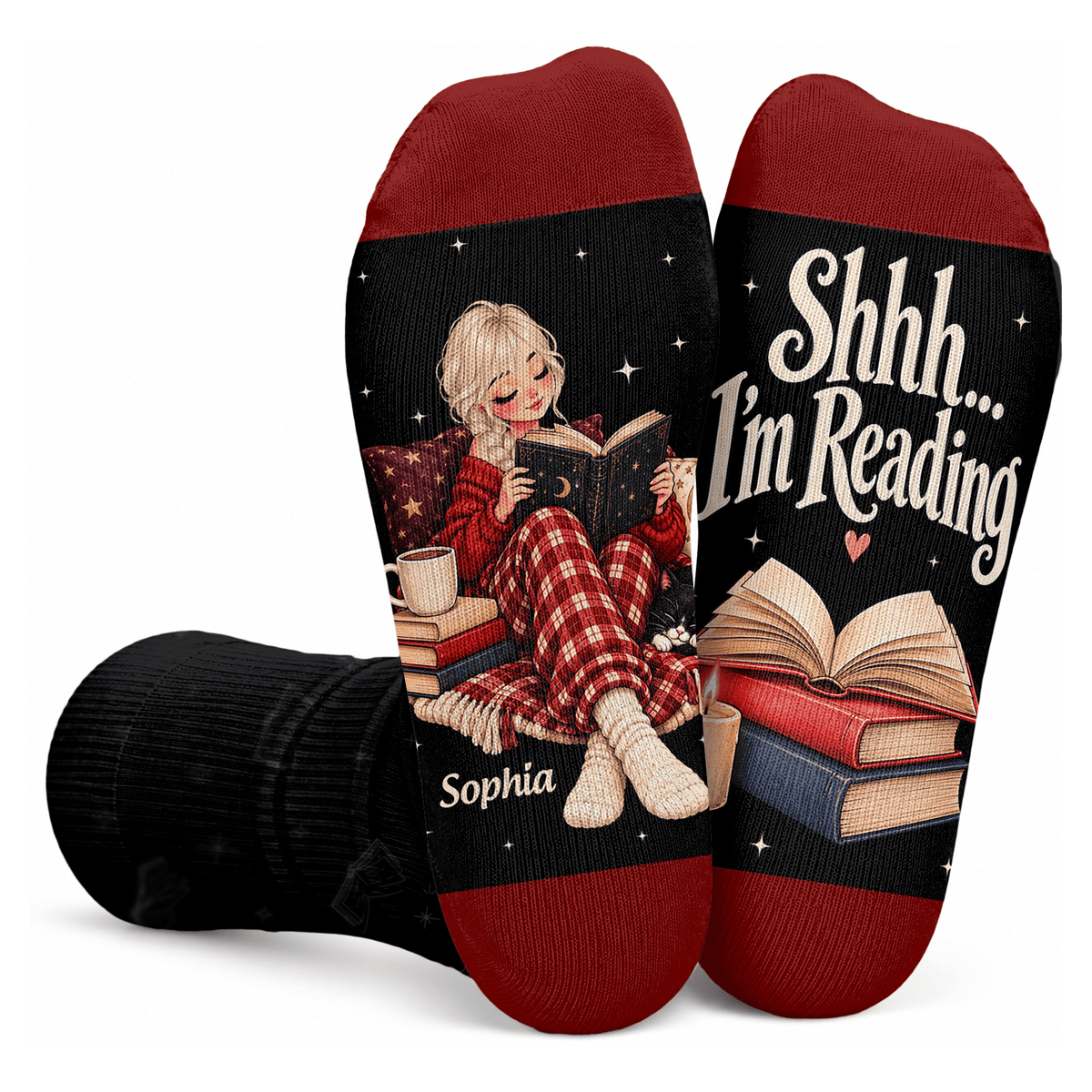 Custom Book Socks with Girl Reader Art, Socks for Women and Men with Style, Christmas Gifts and Book Lovers Gifts for Reading Time, Pallyprints Co.