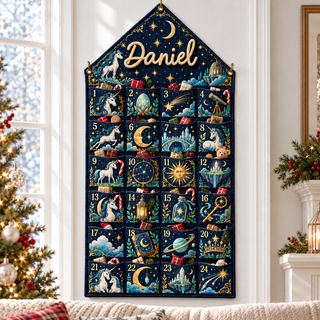 Custom Name Embroid Christmas Advent Calendar Unicorn Celestial Wall Hanging Pocket