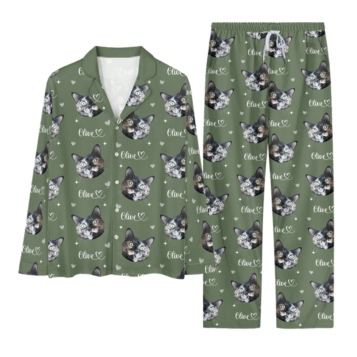 Custom Pet Face Pajamas Set Personalised Photo Name Sleepwear Gift for Cat Dog Mom