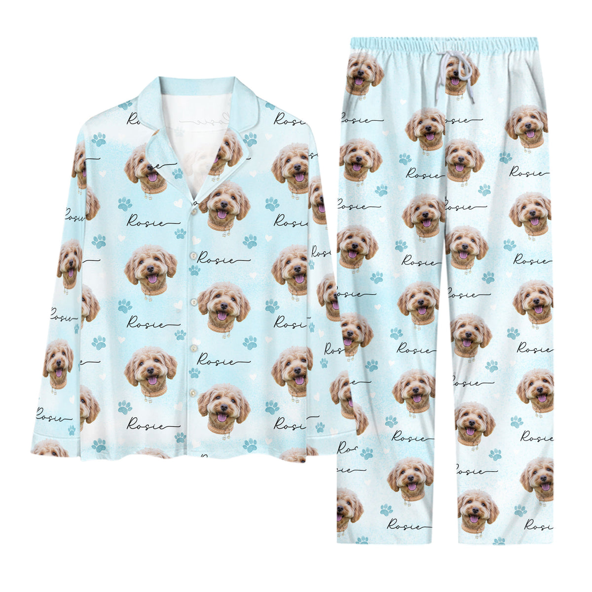 Custom Dog Face Pajamas Set Personalised Photo Name Paw Sleepwear Dog Mom Dad Gift