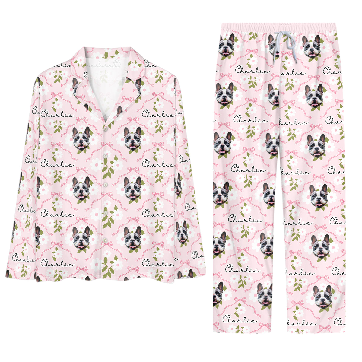 Custom Pet Face Pajamas Set Personalised Dog Photo Name Sleepwear Gift for Dog Lovers