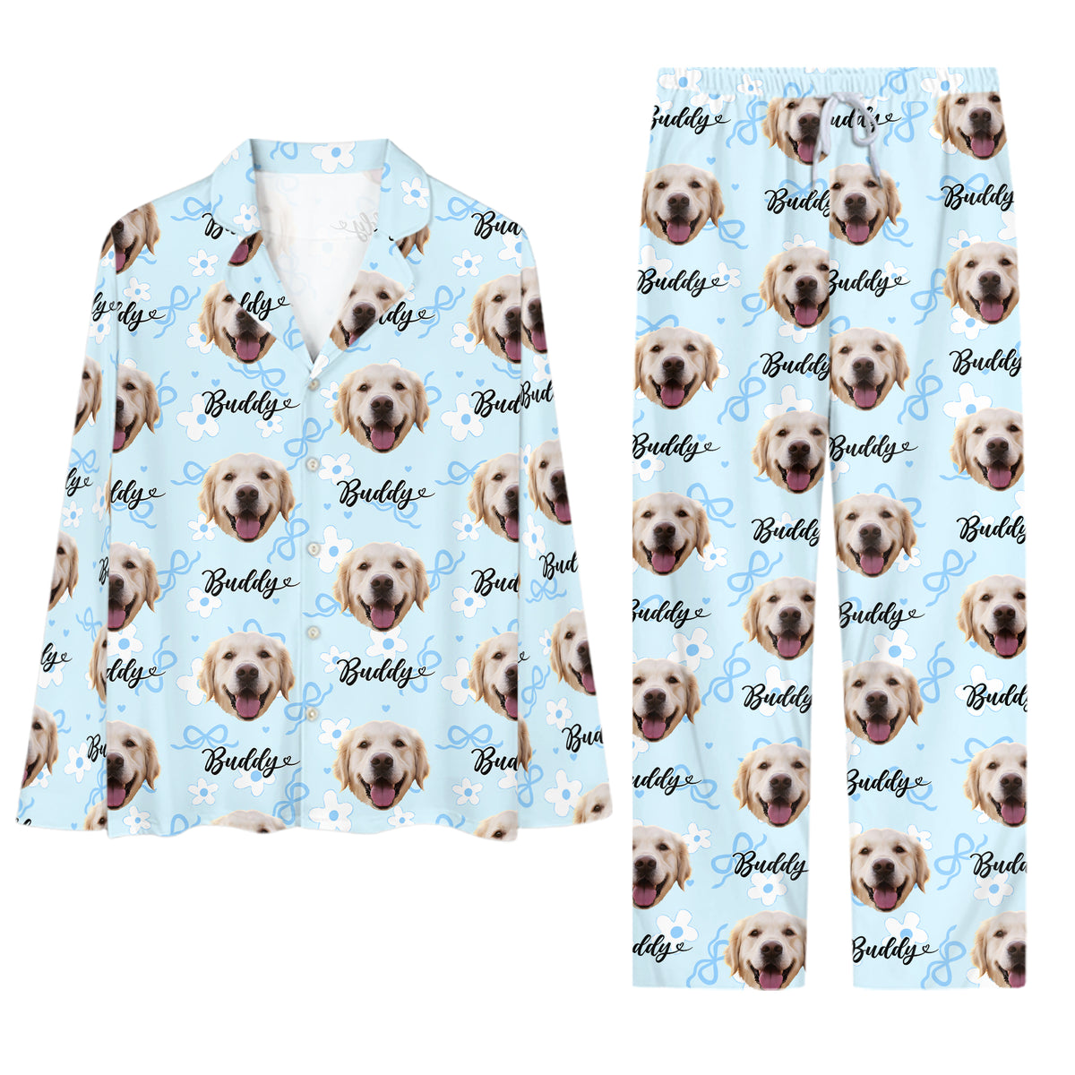 Custom Dog Face Pajamas Set Personalised Photo Name Floral Sleepwear Dog Mom Dad Gift
