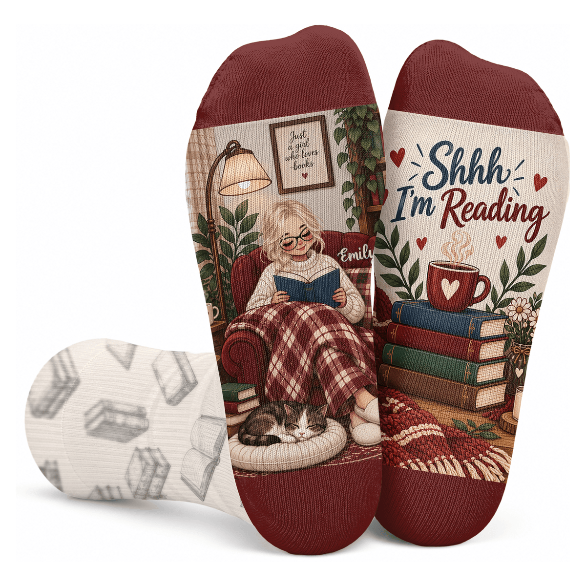 Custom Book Socks with Shhh Im Reading, Socks for Women and Men with Style, Christmas Gifts and Book Lovers Gifts for Reading Time, Pallyprints Co.