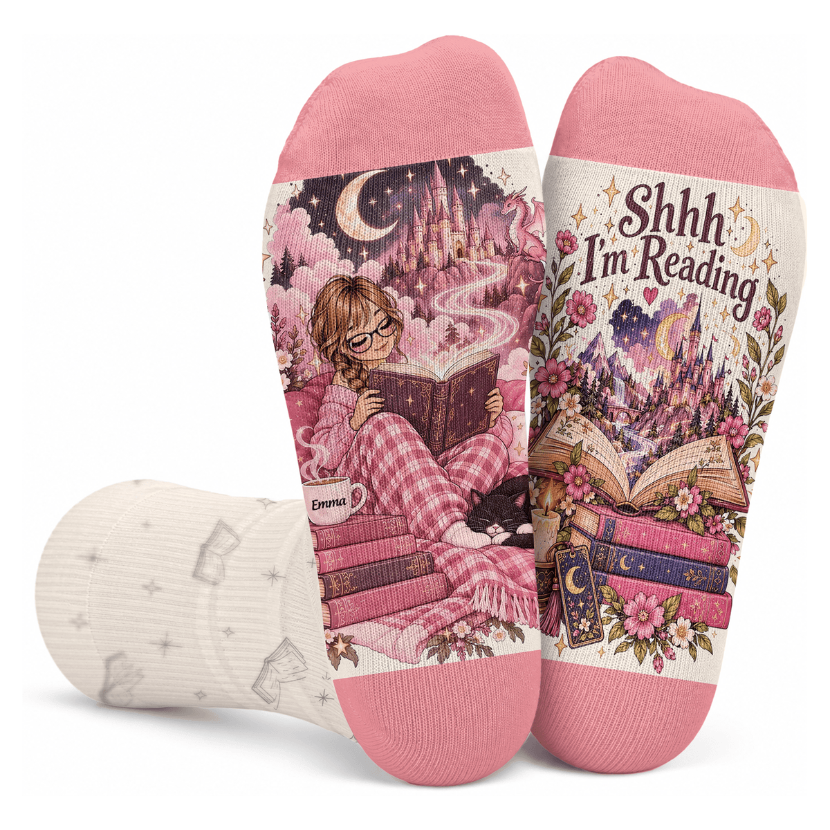 Fantasy Castle Custom Book Socks, Socks for Women and Men with Soft Comfort, Book Lovers Gifts and Christmas Gifts for Cozy Reading, Pallyprints Co.