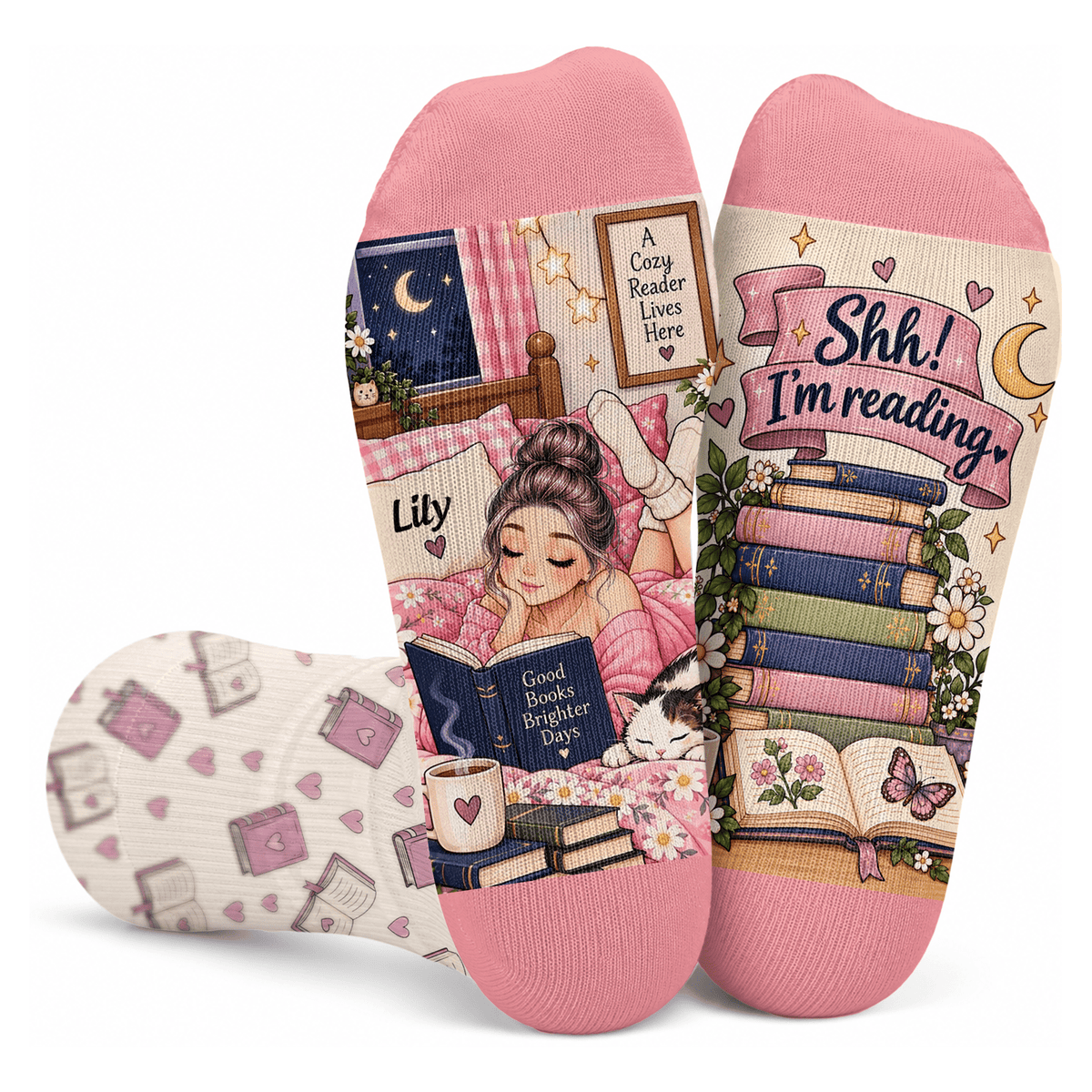 Reader Design Custom Book Socks, Socks for Women and Men with Soft Comfort, Book Lovers Gifts and Christmas Gifts for Reading Time, Pallyprints Co.