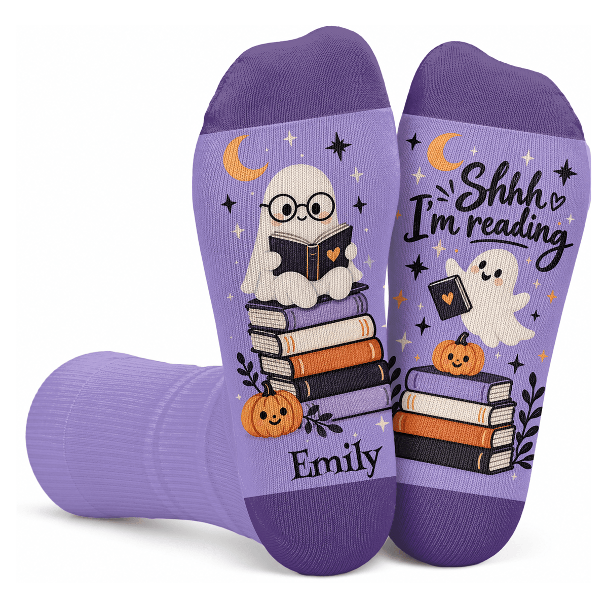 Ghost Reader Custom Book Socks, Socks for Women and Men Made for Comfort, Book Lovers Gifts and Christmas Gifts for Quiet Nights, Pallyprints Co.
