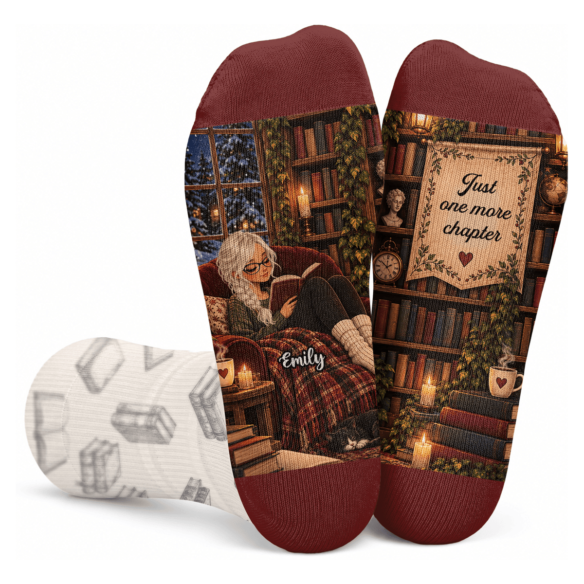 Custom Book Socks with One More Chapter, Socks for Women and Men with Style, Christmas Gifts and Book Lovers Gifts for Avid Readers, Pallyprints Co.