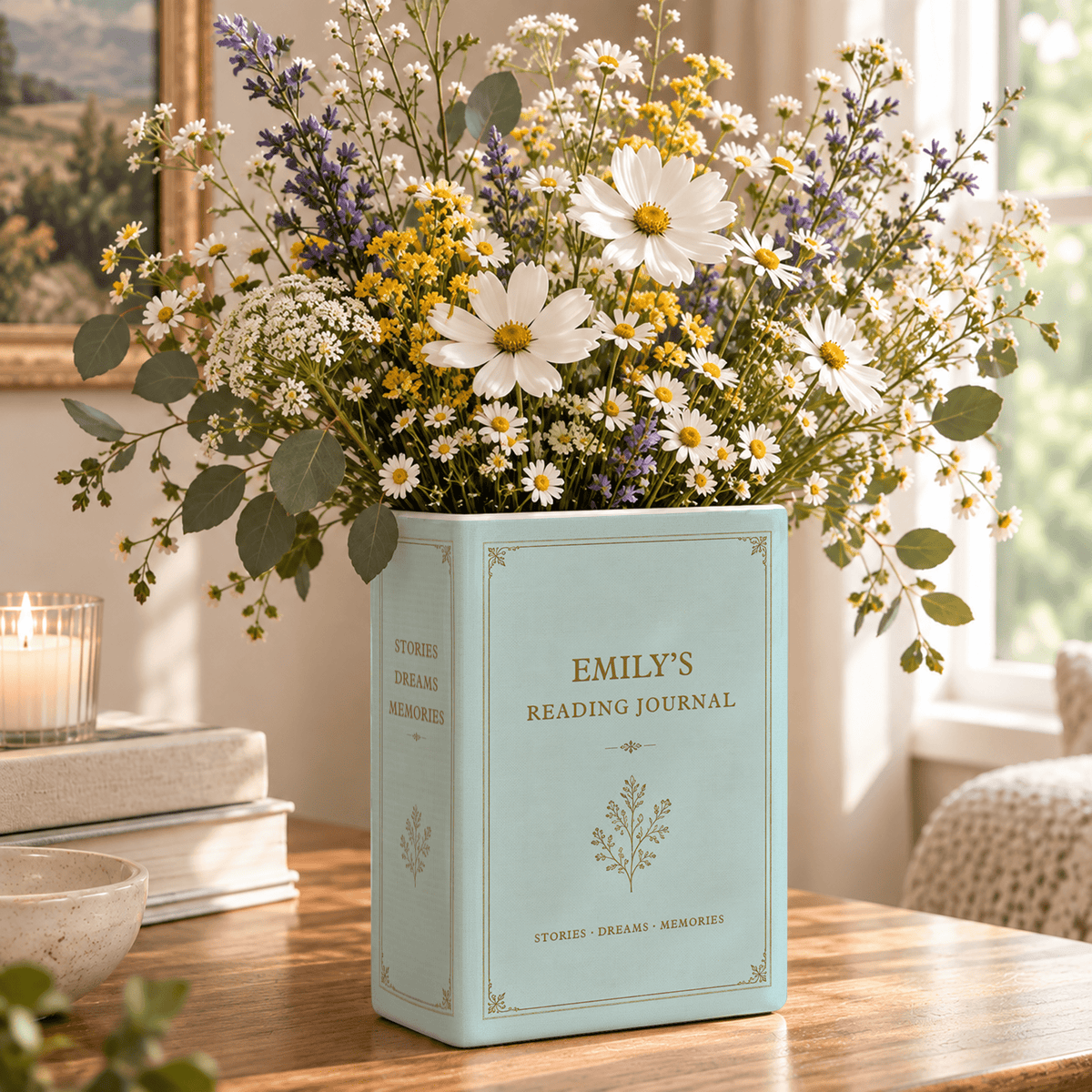 Custom Book Vase Reading Journal Botanical Floral Acrylic Flower Holder Centerpiece