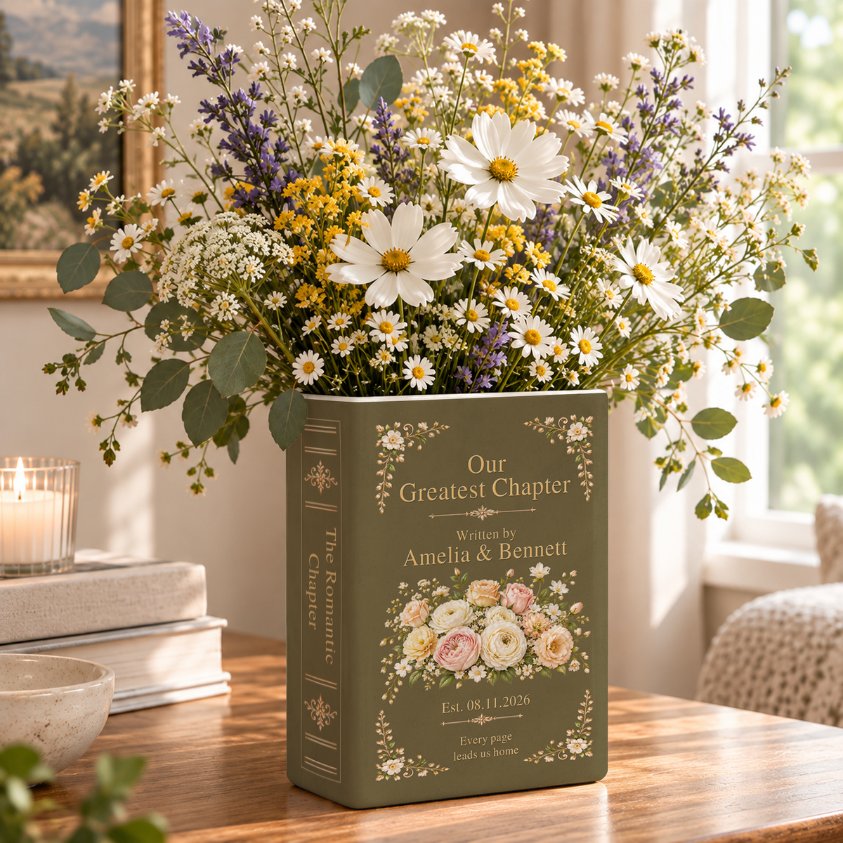 Custom Wedding Book Vase Floral Bouquet Ceramic Flower Tabletop Arrangement Holder