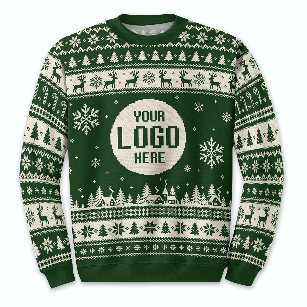 Custom Logo Ugly Christmas Sweater Reindeer Fair Isle Pattern Holiday Jumper
