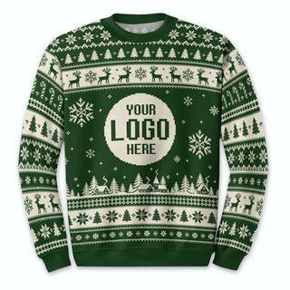 Custom Logo Ugly Christmas Sweater Reindeer Fair Isle Pattern Holiday Jumper