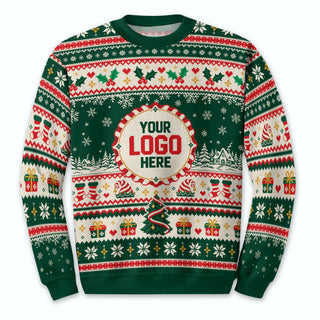 Custom Logo Ugly Christmas Sweater Holly Berry Stocking Patterned Holiday Jumper