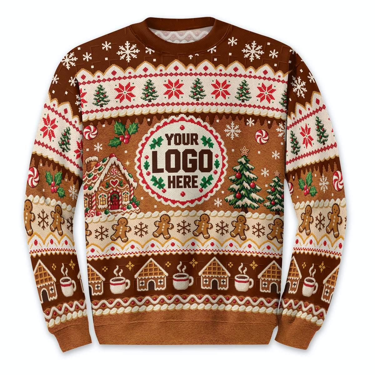 Custom Logo Ugly Christmas Sweater Gingerbread House Man Patterned Holiday Jumper