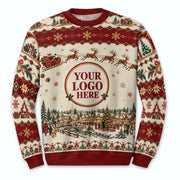 Custom Logo Ugly Christmas Sweater Vintage Santa Sleigh Reindeer Town Holiday Jumper