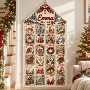 Custom Name Embroid Christmas Advent Calendar Woodland Animal Wall Hanging Pocket