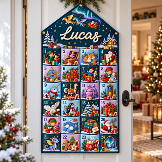Custom Name Embroid Christmas Advent Calendar Fantasy Dragon Santa Wall Hanging Pocket