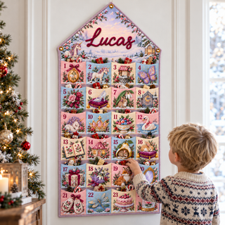 Custom Name Embroid Christmas Advent Calendar Princess Unicorn Wall Hanging Pocket