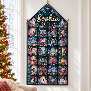 Custom Name Embroid Christmas Advent Calendar Unicorn Magic Hanging Pocket Tapestry
