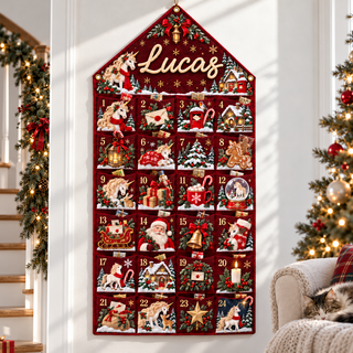 Custom Name Embroid Christmas Advent Calendar Unicorn Festive Wall Hanging Pocket