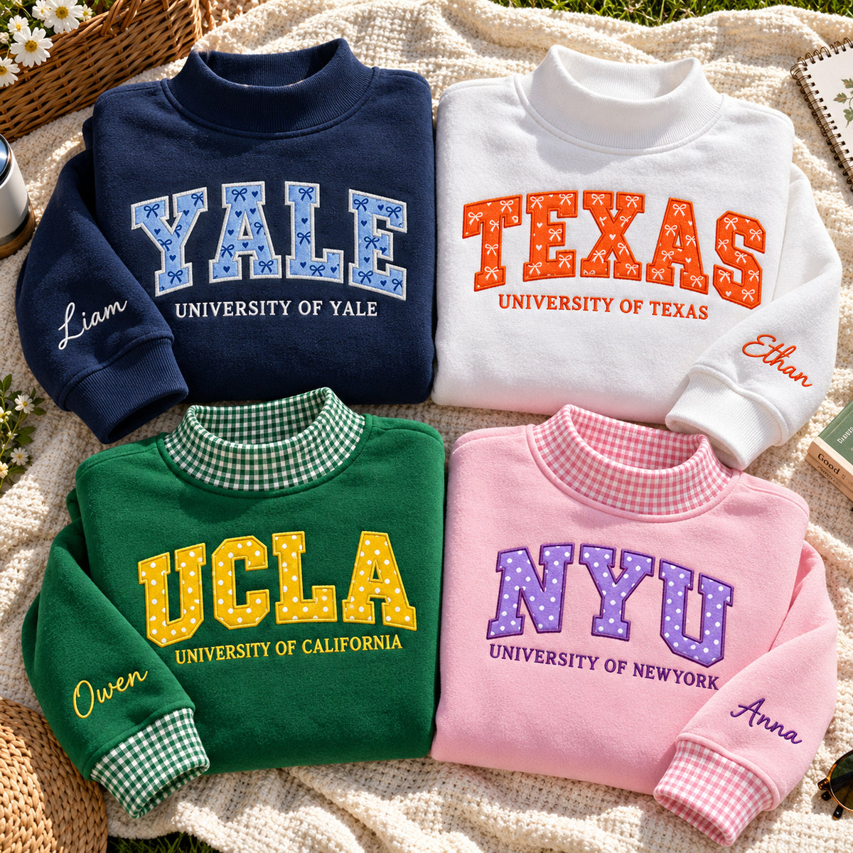 Custom University Mockneck Sweatshirt Personalised Embroidered Name School College Shirt