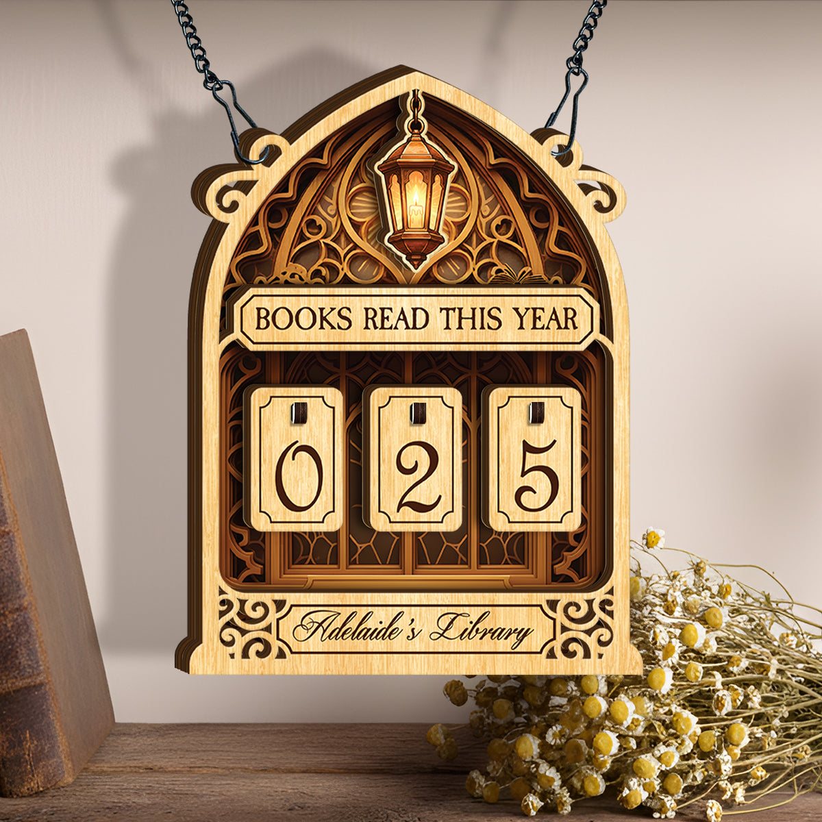 Custom Book Tracker Sign Personalized Gothic Arch Lantern Books Read This Year Decor