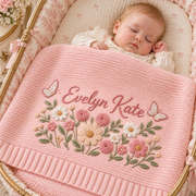 Custom Name Baby Knitted Blanket Garden Flowers Butterflies Warm Infant Swaddle Sheet