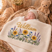 Custom Name Baby Knitted Blanket Sunflowers Lavender Warm Infant Swaddle Sheet Throw