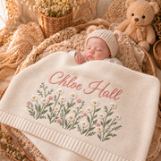 Custom Name Baby Knitted Blanket Daisy Flowers Garden Warm Infant Swaddle Sheet Throw