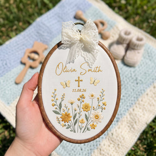 Custom Baby Name Botanical Embroidery Hoop Art Nursery Wall Decoration Floral Keepsake