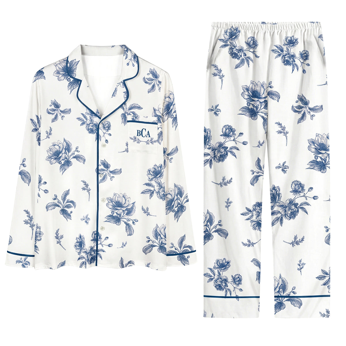 Custom Bridesmaid Pajamas Set Personalized Floral PJs Monogram Bridal Party Sleepwear
