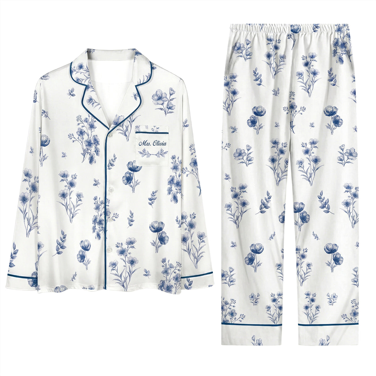 Custom Bridesmaid Pajamas Set Personalized Name Floral PJs Bridal Party Sleepwear