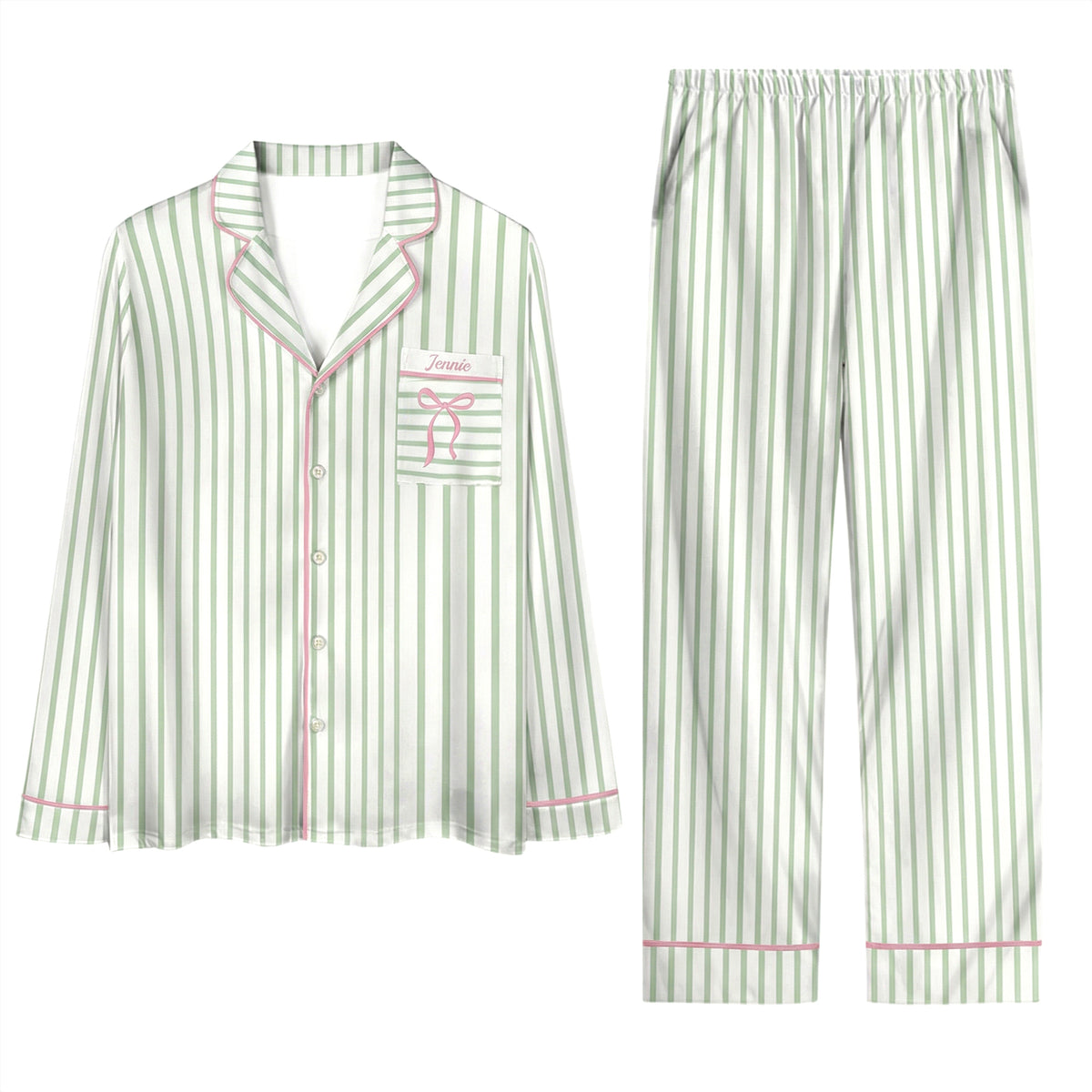 Custom Bridesmaid Pajamas Custom Name Striped Bow PJ Set Bridal Party Ready Outfit