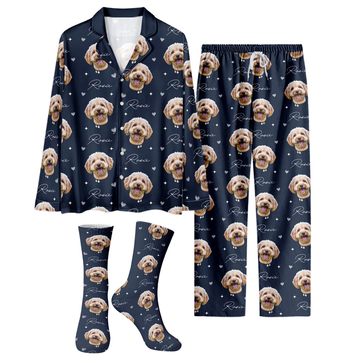 Custom Pet Face Pajamas Set Personalised Photo Name Sleepwear Gift for Cat Dog Mom