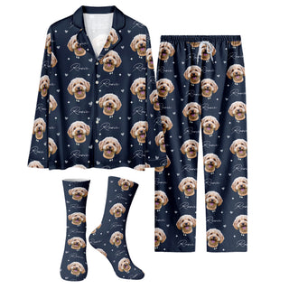 Custom Pet Face Pajamas Set Personalised Photo Name Sleepwear Gift for Cat Dog Mom
