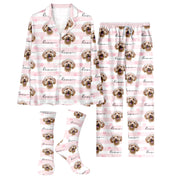 Custom Dog Face Pajamas Set Personalised Photo Name Striped Sleepwear Dog Lover Gift