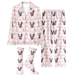 Custom Pet Face Pajamas Set Personalised Dog Photo Name Sleepwear Gift for Dog Lovers