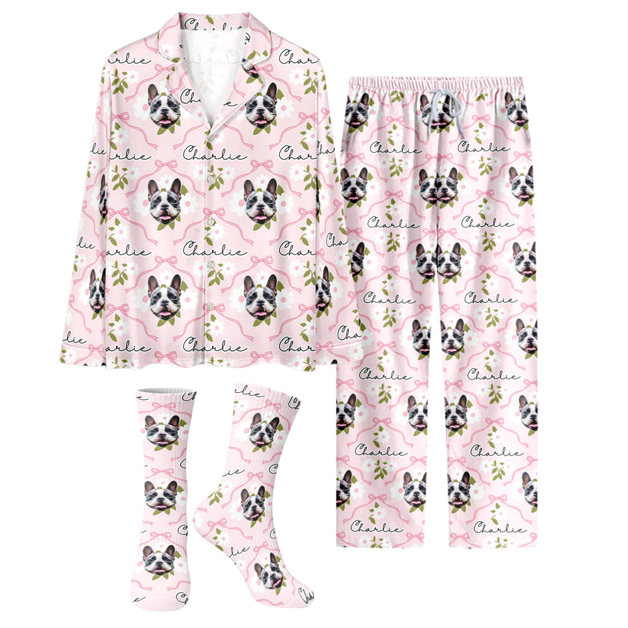 Custom Pet Face Pajamas Set Personalised Dog Photo Name Sleepwear Gift for Dog Lovers