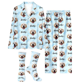 Custom Dog Face Pajamas Set Personalised Photo Name Floral Sleepwear Dog Mom Dad Gift