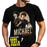 Custom Photo T-Shirt Vintage Oval Graphic Shirt Personalized Picture Bracket Name Custom Tee