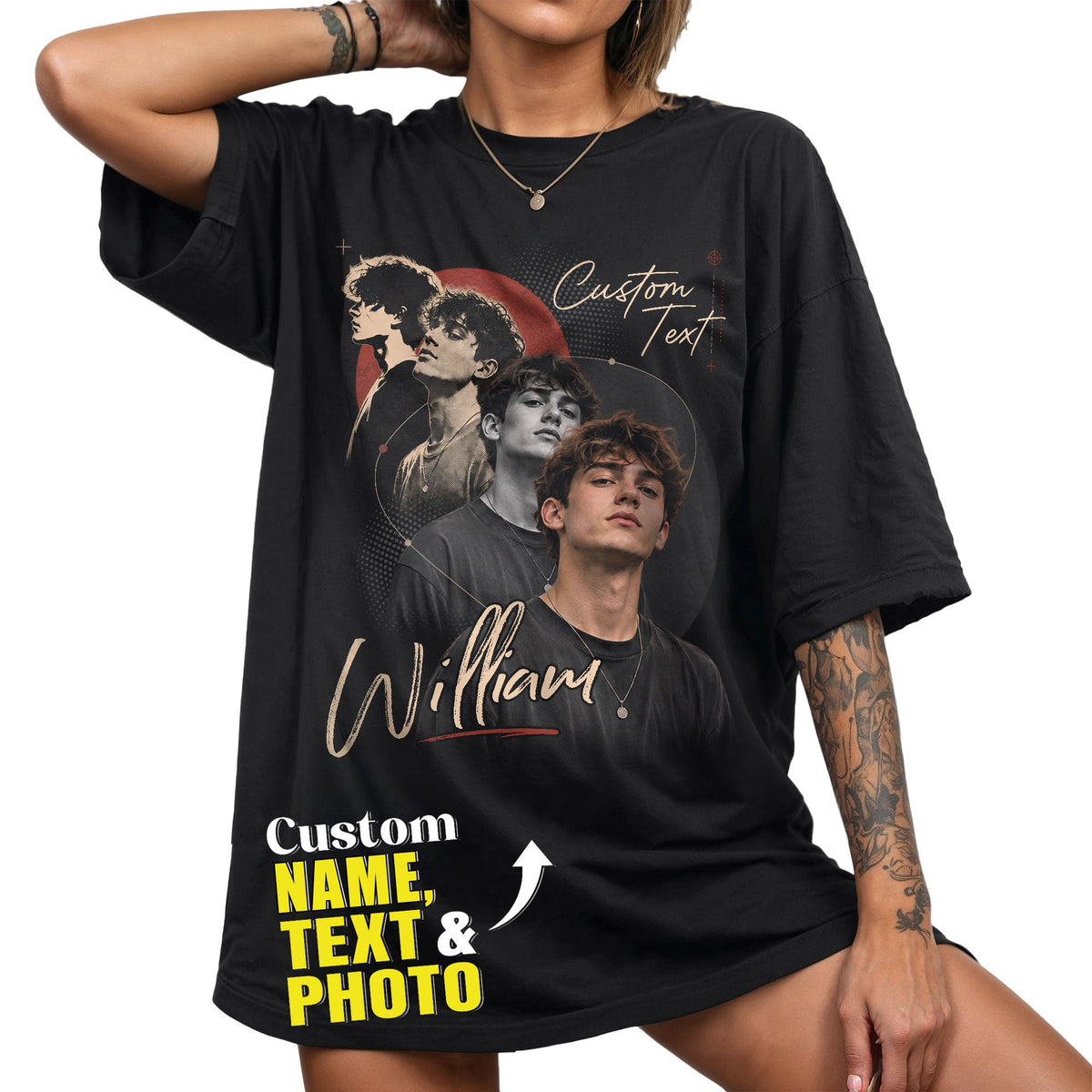 Cursive Graphic Tee with Photos and Name, Personalized Gifts for Women, Custom T-Shirts and Customized Tee Shirts with Pictures, Pallyprints Co.